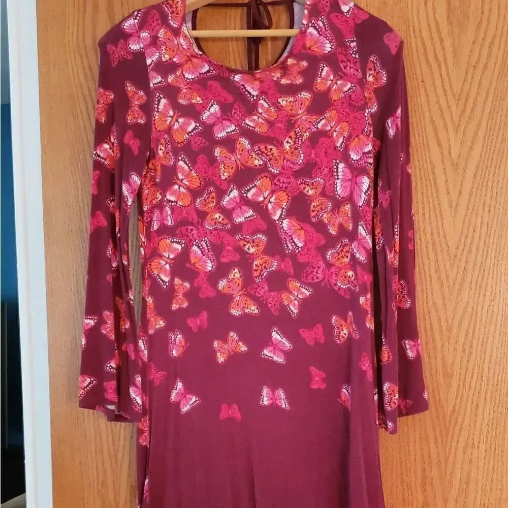 Cute Maroon Butterfly Dress Girls Sz 12